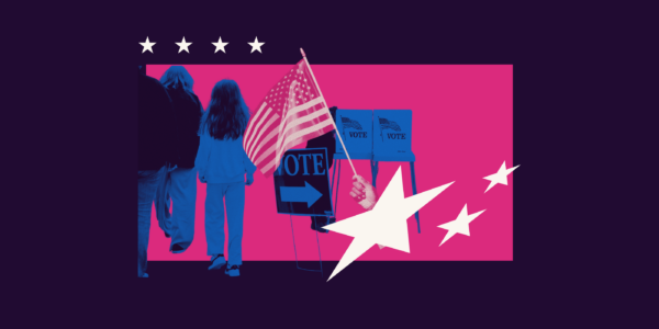A graphic containing images pertaining to voting.