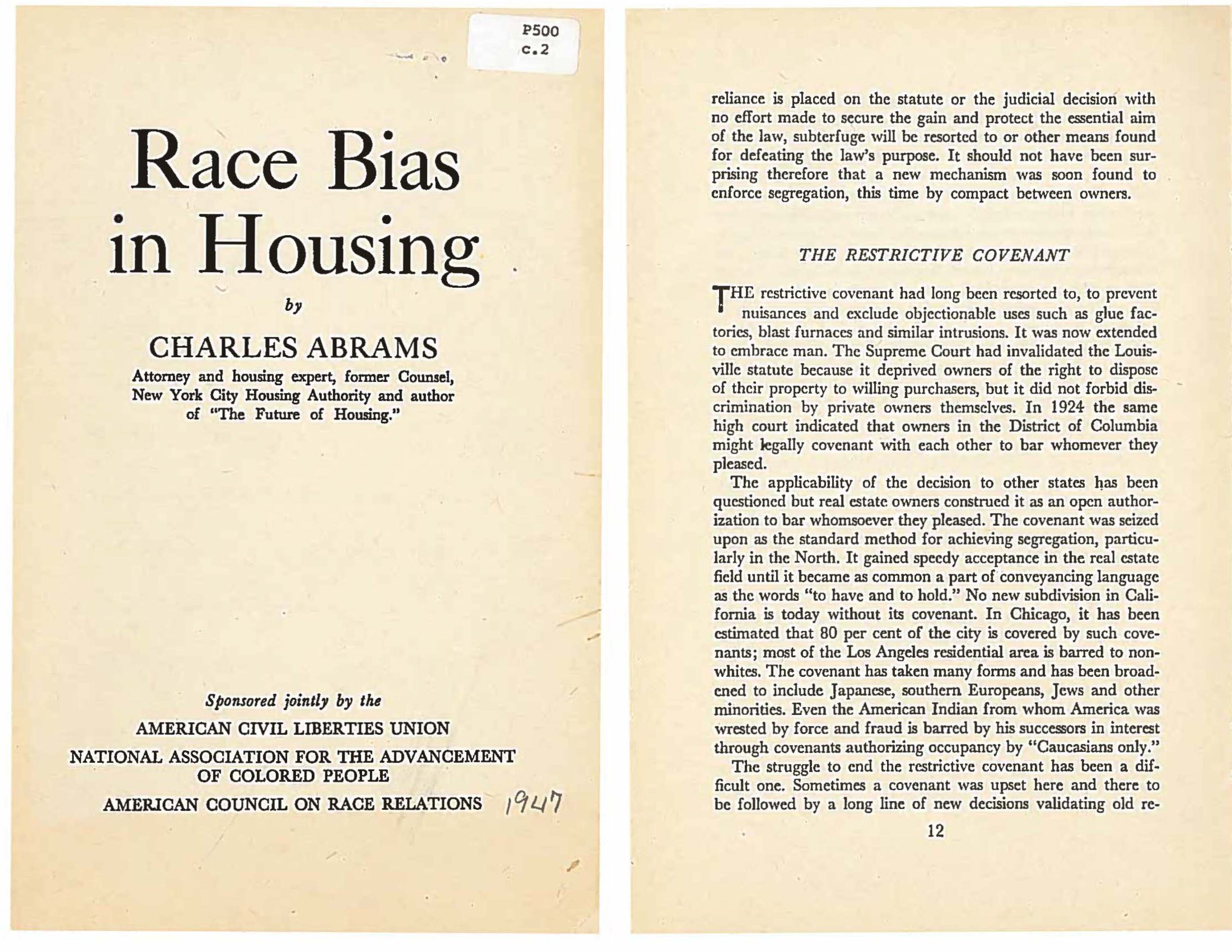 Scan of the original printed report: "Race Bias in Housing"