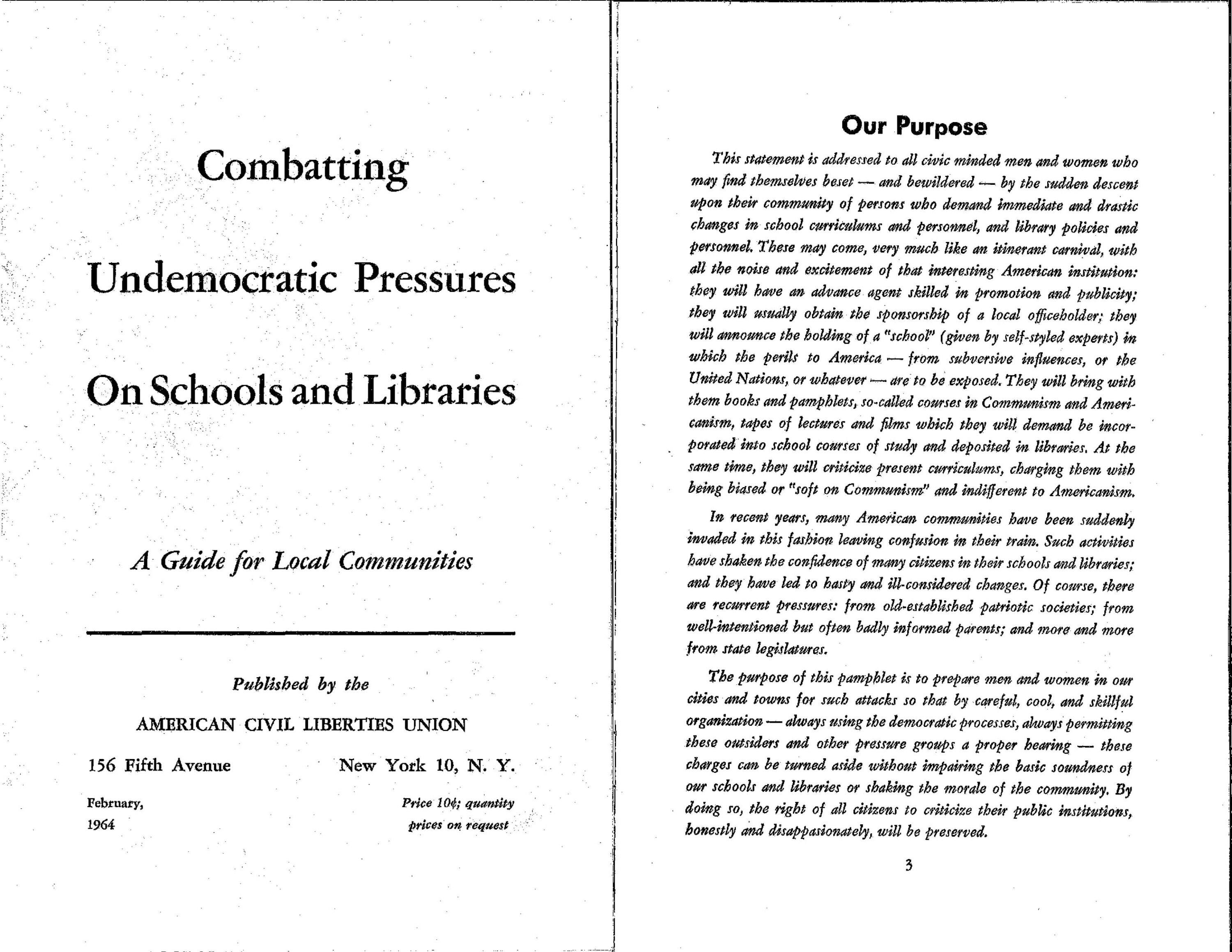 Scan of the original printed report: "Combating Undemocraitc Pressures on Schools and Libraries"