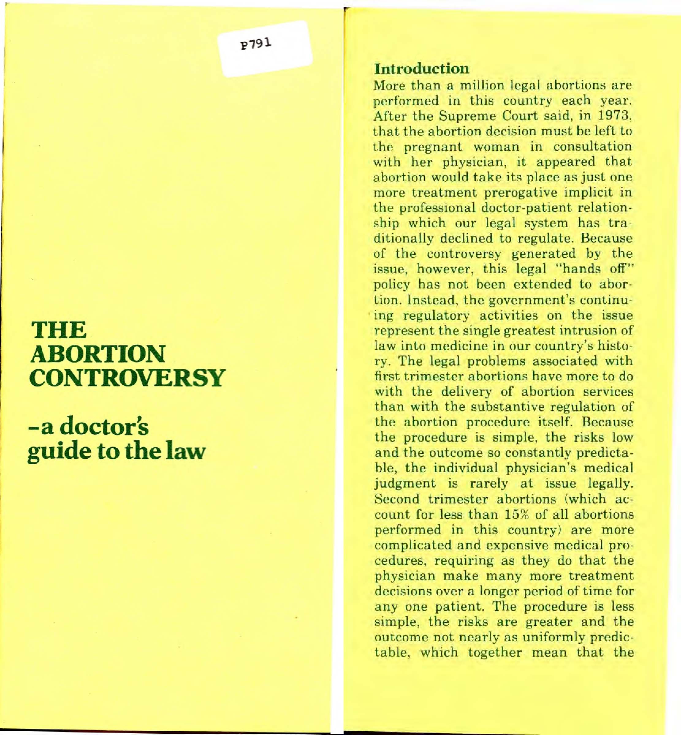 Scan of original printed report: "The Abortion Controversy - A Doctor's Guide to the Law"