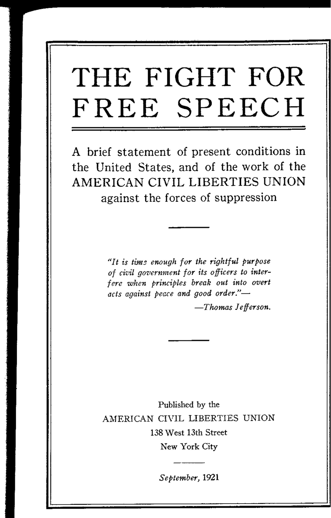 Scan of the original printed report: "The Fight for Free Speech"