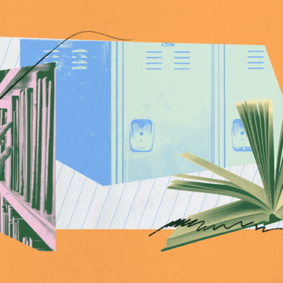 An image containing images pertaining to books, classrooms, and reading.