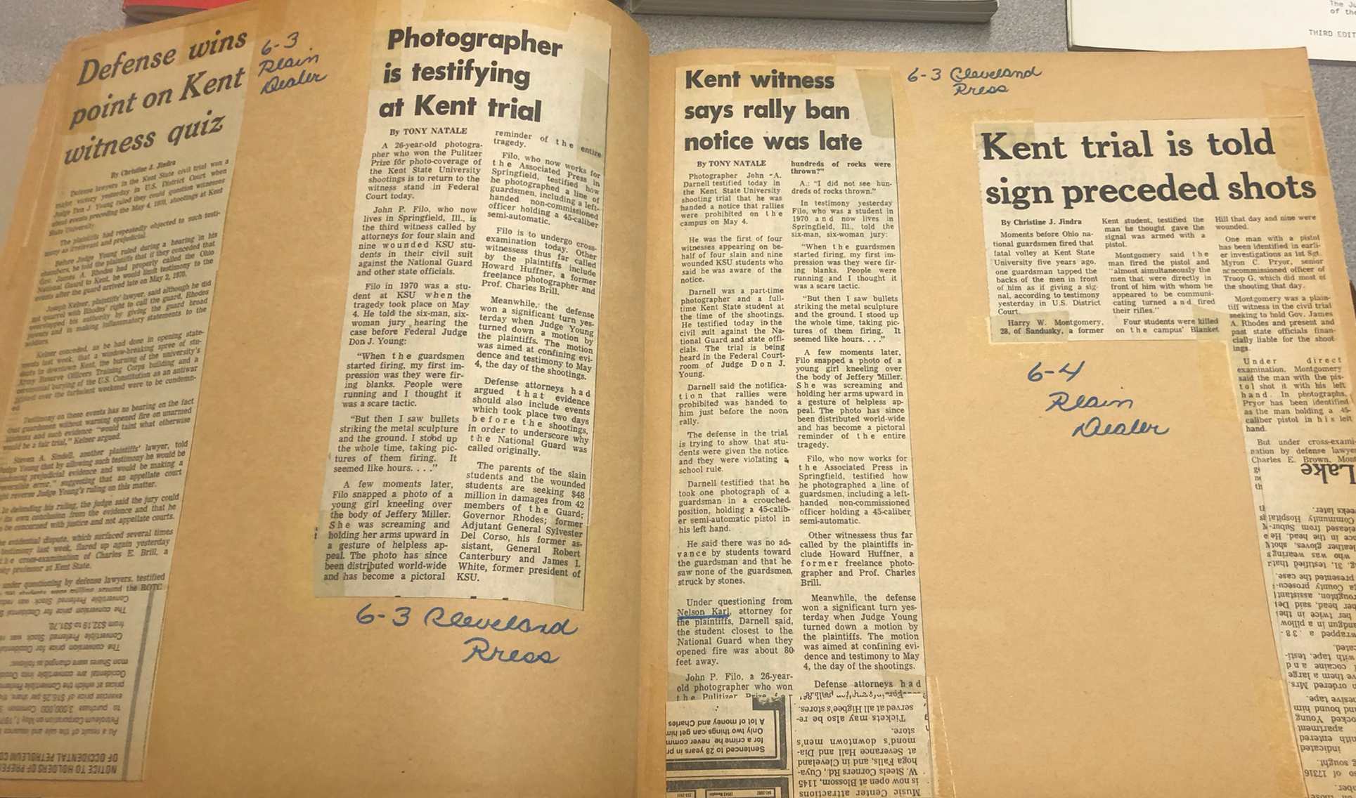Collage documenting ACLU of Ohio's work following the Kent State shooting