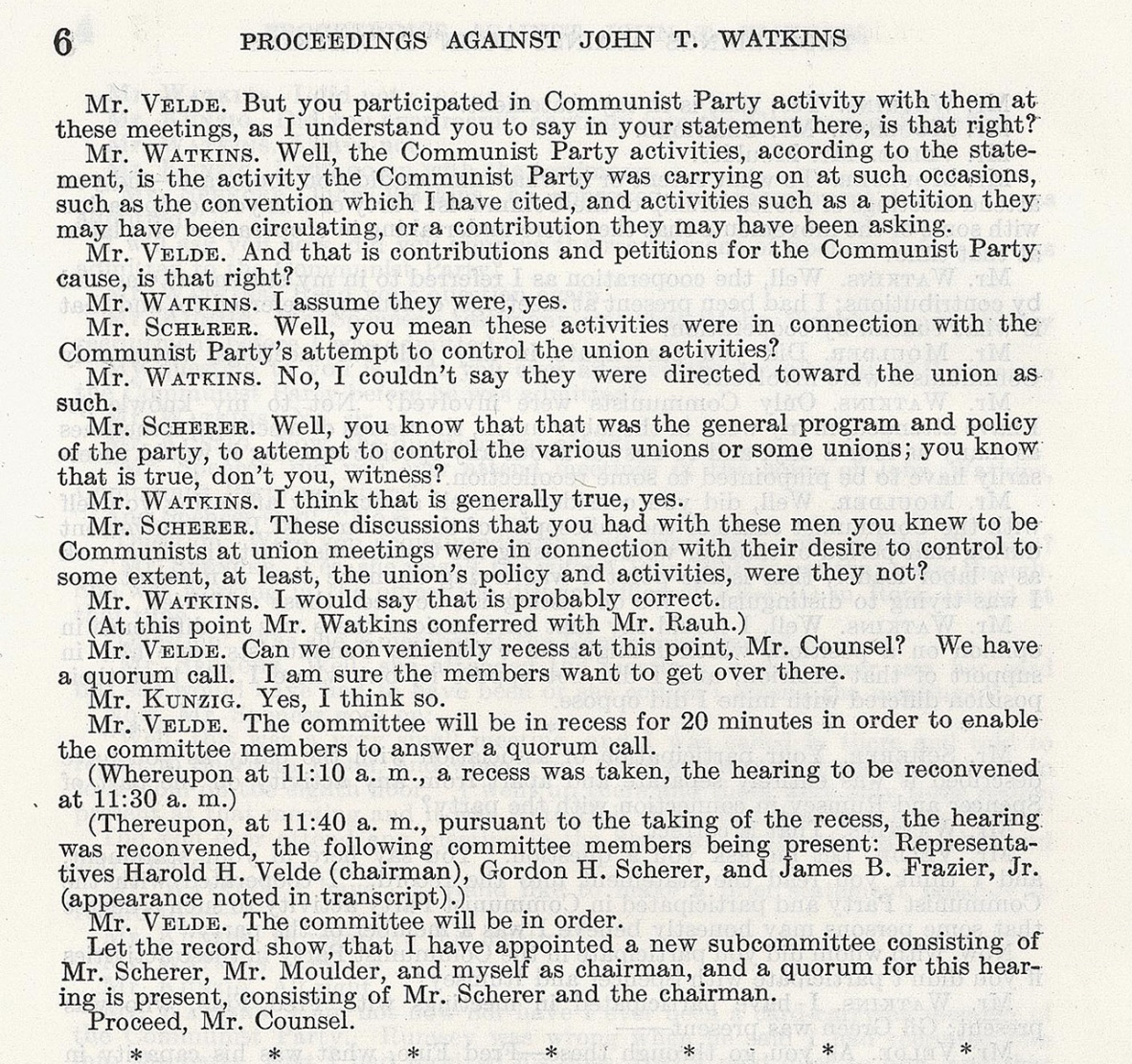 Black and white scan of Congressional testimony transcript