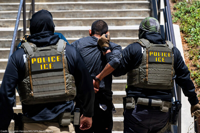 U.S. Immigration and Customs Enforcement (ICE) detaining a man at the Ventura Government Center in Ventura, California.